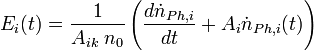 E_i(t)=\frac{1}{A_{ik}\;n_0}\left(\frac{d\dot{n}_{Ph,i}}{dt}+A_i\dot{n}_{Ph,i}(t)\right)